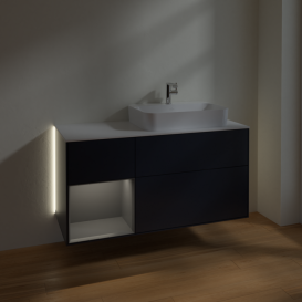 Тумба под раковину Villeroy & Boch Finion 120х50,1 см с подсветкой МДФ темно-синий матовый лак/стекло белое матовое G391GKHG