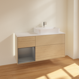 Тумба под раковину Villeroy & Boch Finion 120х50,1 см с подсветкой МДФ шпон дуба/стекло белое матовое G391GKPC