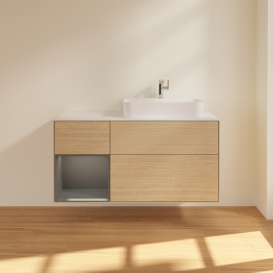 Тумба под раковину Villeroy & Boch Finion 120х50,1 см с подсветкой МДФ шпон дуба/стекло белое матовое G391GKPC