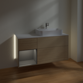 Тумба под раковину Villeroy & Boch Finion 120х50,1 см с подсветкой МДФ шпон дуба/стекло белое матовое G391GKPC