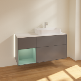 Тумба під раковину Villeroy & Boch Finion 120х50,1 см з підсвічуванням антрацит матовий лак/скло біле матове G391GMGK