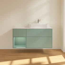 Тумба под раковину Villeroy & Boch Finion 120х50,1 см с подсветкой МДФ оливковый матовый лак/стекло белое матовое G391GMGM