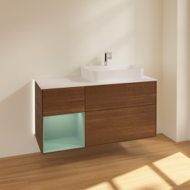 Тумба под раковину Villeroy & Boch Finion 120х50,1 см с подсветкой МДФ шпон грецкого ореха/стекло белое матовое G391GMGN