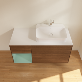 Тумба под раковину Villeroy & Boch Finion 120х50,1 см с подсветкой МДФ шпон грецкого ореха/стекло белое матовое G391GMGN