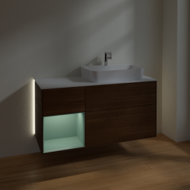 Тумба под раковину Villeroy & Boch Finion 120х50,1 см с подсветкой МДФ шпон грецкого ореха/стекло белое матовое G391GMGN