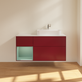 Тумба под раковину Villeroy & Boch Finion 120х50,1 см с подсветкой МДФ пион матовый лак/стекло белое матовое G391GMHB