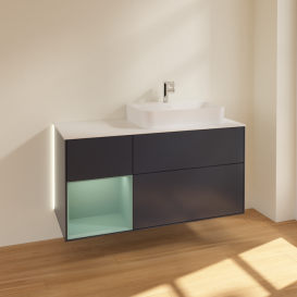 Тумба под раковину Villeroy & Boch Finion 120х50,1 см с подсветкой МДФ темно-синий матовый лак/стекло белое матовое G391GMHG