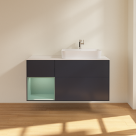 Тумба под раковину Villeroy & Boch Finion 120х50,1 см с подсветкой МДФ темно-синий матовый лак/стекло белое матовое G391GMHG