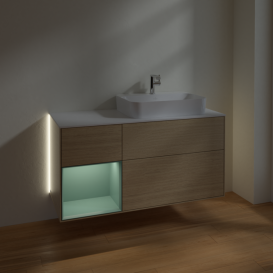 Тумба под раковину Villeroy & Boch Finion 120х50,1 см с подсветкой МДФ шпон дуба/стекло белое матовое G391GMPC