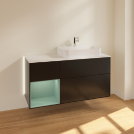 Тумба под раковину Villeroy & Boch Finion 120х50,1 см с подсветкой МДФ черный матовый лак/стекло белое матовое G391GMPD