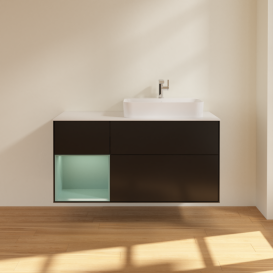 Тумба под раковину Villeroy & Boch Finion 120х50,1 см с подсветкой МДФ черный матовый лак/стекло белое матовое G391GMPD