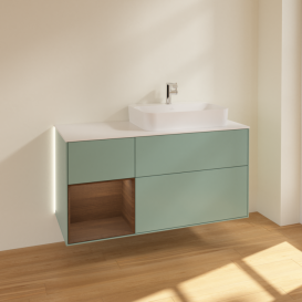 Тумба под раковину Villeroy & Boch Finion 120х50,1 см с подсветкой МДФ оливковый матовый лак/стекло белое матовое G391GNGM