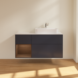 Тумба под раковину Villeroy & Boch Finion 120х50,1 см с подсветкой МДФ темно-синий матовый лак/стекло белое матовое G391GNHG