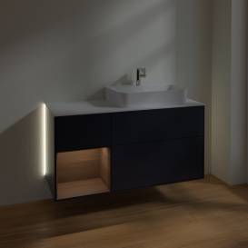 Тумба под раковину Villeroy & Boch Finion 120х50,1 см с подсветкой МДФ темно-синий матовый лак/стекло белое матовое G391GNHG