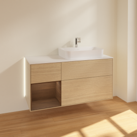 Тумба под раковину Villeroy & Boch Finion 120х50,1 см с подсветкой МДФ шпон дуба/стекло белое матовое G391GNPC