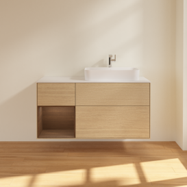 Тумба под раковину Villeroy & Boch Finion 120х50,1 см с подсветкой МДФ шпон дуба/стекло белое матовое G391GNPC