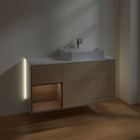 Тумба под раковину Villeroy & Boch Finion 120х50,1 см с подсветкой МДФ шпон дуба/стекло белое матовое G391GNPC