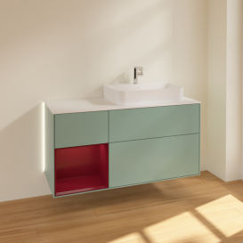 Тумба под раковину Villeroy & Boch Finion 120х50,1 см с подсветкой МДФ оливковый матовый лак/стекло белое матовое G391HBGM