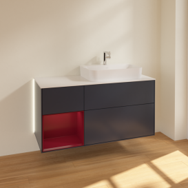 Тумба под раковину Villeroy & Boch Finion 120х50,1 см с подсветкой МДФ темно-синий матовый лак/стекло белое матовое G391HBHG