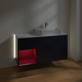 Тумба под раковину Villeroy & Boch Finion 120х50,1 см с подсветкой МДФ темно-синий матовый лак/стекло белое матовое G391HBHG
