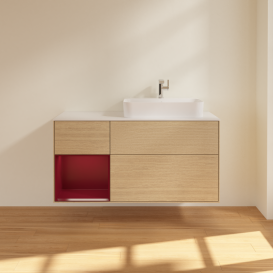 Тумба под раковину Villeroy & Boch Finion 120х50,1 см с подсветкой МДФ шпон дуба/стекло белое матовое G391HBPC