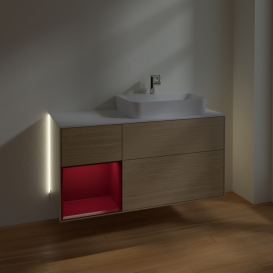 Тумба под раковину Villeroy & Boch Finion 120х50,1 см с подсветкой МДФ шпон дуба/стекло белое матовое G391HBPC