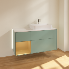 Тумба под раковину Villeroy & Boch Finion 120х50,1 см с подсветкой МДФ оливковый матовый лак/стекло белое матовое G391HFGM