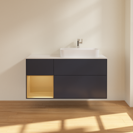 Тумба под раковину Villeroy & Boch Finion 120х50,1 см с подсветкой МДФ темно-синий матовый лак/стекло белое матовое G391HFHG
