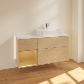 Тумба под раковину Villeroy & Boch Finion 120х50,1 см с подсветкой МДФ шпон дуба/стекло белое матовое G391HFPC