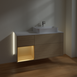 Тумба под раковину Villeroy & Boch Finion 120х50,1 см с подсветкой МДФ шпон дуба/стекло белое матовое G391HFPC