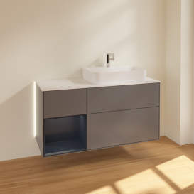 Тумба под раковину Villeroy & Boch Finion 120х50,1 см с подсветкой МДФ антрацит матовый лак/стекло белое матовое G391HGGK