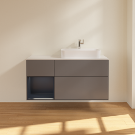 Тумба под раковину Villeroy & Boch Finion 120х50,1 см с подсветкой МДФ антрацит матовый лак/стекло белое матовое G391HGGK
