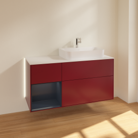 Тумба под раковину Villeroy & Boch Finion 120х50,1 см с подсветкой МДФ пион матовый лак/стекло белое матовое G391HGHB