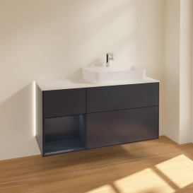 Тумба под раковину Villeroy & Boch Finion 120х50,1 см с подсветкой МДФ темно-синий матовый лак/стекло белое матовое G391HGHG
