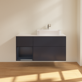 Тумба под раковину Villeroy & Boch Finion 120х50,1 см с подсветкой МДФ темно-синий матовый лак/стекло белое матовое G391HGHG