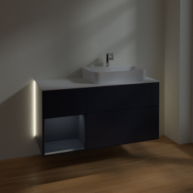 Тумба под раковину Villeroy & Boch Finion 120х50,1 см с подсветкой МДФ темно-синий матовый лак/стекло белое матовое G391HGHG