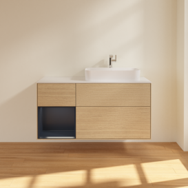 Тумба под раковину Villeroy & Boch Finion 120х50,1 см с подсветкой МДФ шпон дуба/стекло белое матовое G391HGPC