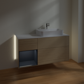 Тумба под раковину Villeroy & Boch Finion 120х50,1 см с подсветкой МДФ шпон дуба/стекло белое матовое G391HGPC