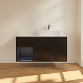 Тумба под раковину Villeroy & Boch Finion 120х50,1 см с подсветкой МДФ черный матовый лак/стекло белое матовое G391HGPD