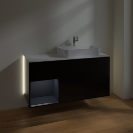Тумба под раковину Villeroy & Boch Finion 120х50,1 см с подсветкой МДФ черный матовый лак/стекло белое матовое G391HGPD