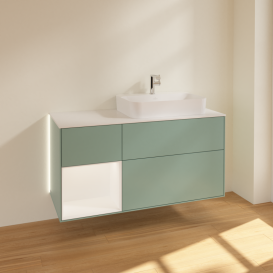 Тумба под раковину Villeroy & Boch Finion 120х50,1 см с подсветкой МДФ оливковый матовый лак/стекло белое матовое G391MTGM