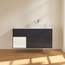 Тумба под раковину Villeroy & Boch Finion 120х50,1 см с подсветкой МДФ темно-синий матовый лак/стекло белое матовое G391MTHG