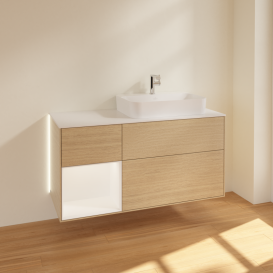 Тумба под раковину Villeroy & Boch Finion 120х50,1 см с подсветкой МДФ шпон дуба/стекло белое матовое G391MTPC