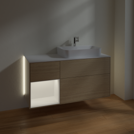 Тумба под раковину Villeroy & Boch Finion 120х50,1 см с подсветкой МДФ шпон дуба/стекло белое матовое G391MTPC