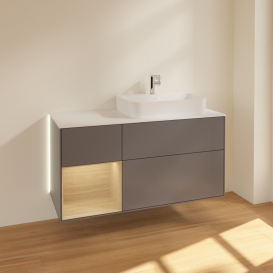 Тумба под раковину Villeroy & Boch Finion 120х50,1 см с подсветкой МДФ антрацит матовый лак/стекло белое матовое G391PCGK