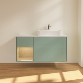 Тумба под раковину Villeroy & Boch Finion 120х50,1 см с подсветкой МДФ оливковый матовый лак/стекло белое матовое G391PCGM