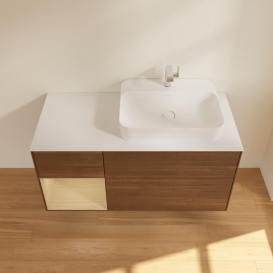 Тумба под раковину Villeroy & Boch Finion 120х50,1 см с подсветкой МДФ шпон грецкого ореха/стекло белое матовое G391PCGN