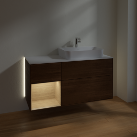 Тумба под раковину Villeroy & Boch Finion 120х50,1 см с подсветкой МДФ шпон грецкого ореха/стекло белое матовое G391PCGN