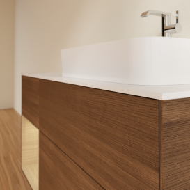 Тумба под раковину Villeroy & Boch Finion 120х50,1 см с подсветкой МДФ шпон грецкого ореха/стекло белое матовое G391PCGN