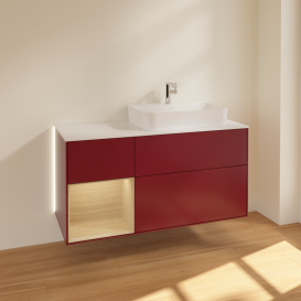 Тумба под раковину Villeroy & Boch Finion 120х50,1 см с подсветкой МДФ пион матовый лак/стекло белое матовое G391PCHB